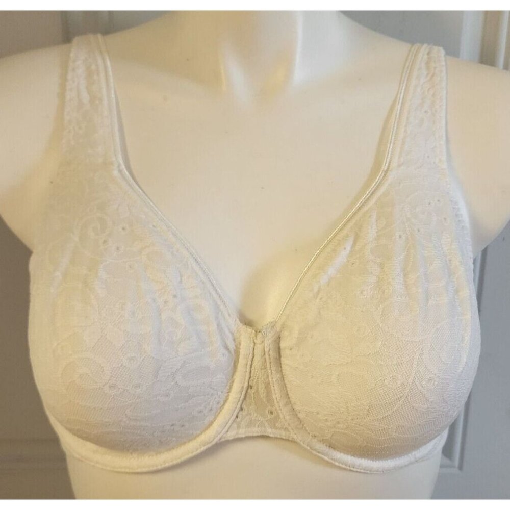 Vtg Olga Women's Full Coverage Underwire Unpadded Bra White Eyelet 35051 Sz 38D